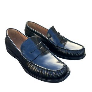 Zara Men’s Black Leather Penny Loafers Shiny Glossy Finish US 8 UK 7 EUR 41